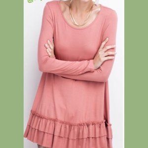 Scoop Neck Double Ruffle Hem Tunic 2X Antique Rose